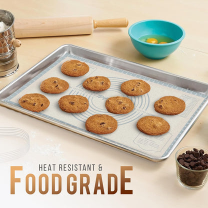 28 * 20 inches White grey, Non-Slip Silicone Baking Sheets - Baking Mat with 0.7mm Thickness - Non-Stick Pastry & Cookie Mat for Kitchen Counter for Rolling Out Dough with Measurements.
