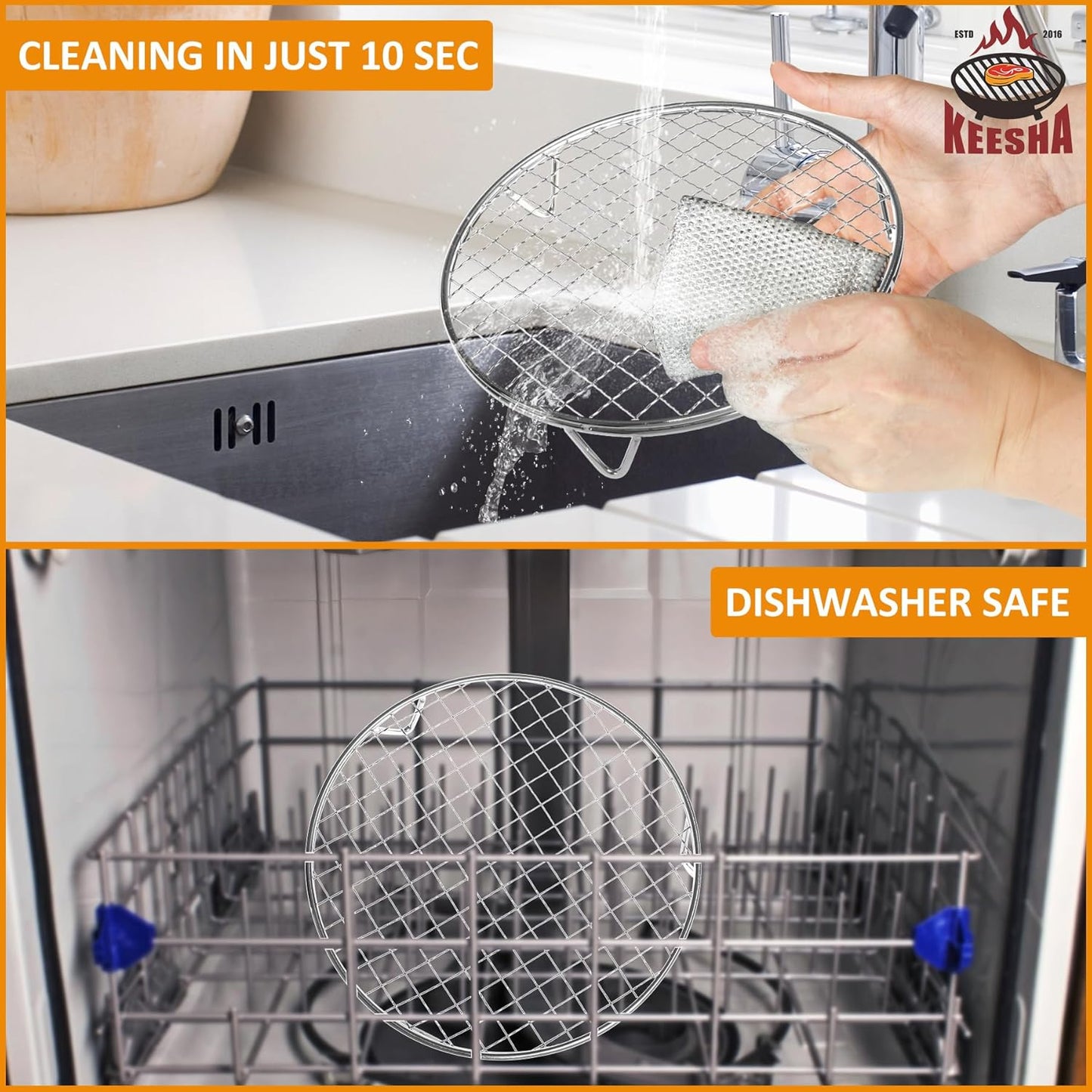 KEESHA 8.3 Inch Cooling Rack - 304 Stainless Steel Dish Rack for Cooking and Baking - Premium Steamer Rack, Canning Rack - Stackable Cake Cooling Rack