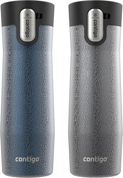 Contigo AUTOSEAL West Loop Vacuum-Insulated Stainless Steel Travel Mug with Easy-Clean Lid 20 oz 2-Pack Crystal Blueberry; Crystal Sake