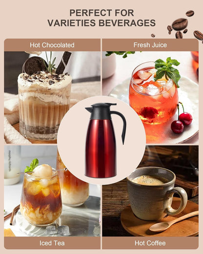 70 Oz Thermal Coffee Carafe for keeping hot, 2 PCS Airpot dispenser, Insulated Stainless Steel Vacuum Thermal Pot for Coffee, Hot Water,Keep Hot 12 Hours (black+red)
