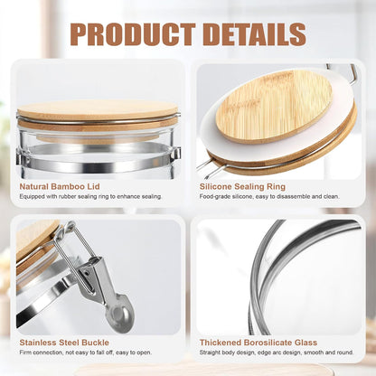 47 oz/1350ml Clear Glass Storage Canister with Airtight Bamboo Lid, Large Decorative Container Jar for Coffee Spice Candy Salt Tea Cookie Condiment Pepper Sugar Overnight Oatmeal Snacks