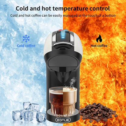 KOTLIE 5in1 19Bar Multicapsule Espresso Coffee Machine, Cold&Hot Brewing Single-Serve Coffee Maker, Cappuccino&Latte Maker for Kcup/Dolce Gusto/Nespresso Original/GroundCoffee/44mm ESE EM-308A (White)