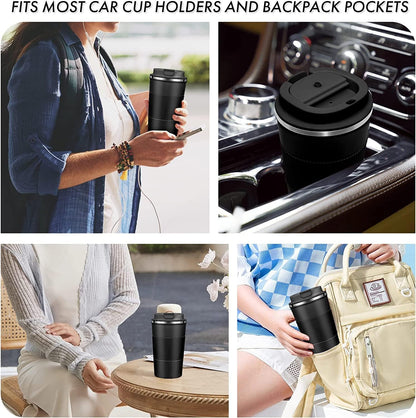 12oz Travel Coffee Mug Spill Proof, Insulated Coffee Mug with Lid, Leakproof Coffee Tumbler,Stainless Steel Vacuum Coffee Cup for Hot/Cold Drinks, Reusable Thermal Coffee Cup -380ml,Black