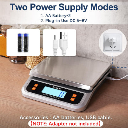 88lb Food Scale, Commercial Kitchen Scale Plug-in Usable with Full View LCD Display, Stainless Steel, for Baking, Bread, Cooking, Meat, Vegetables, Farm, Industry LC200