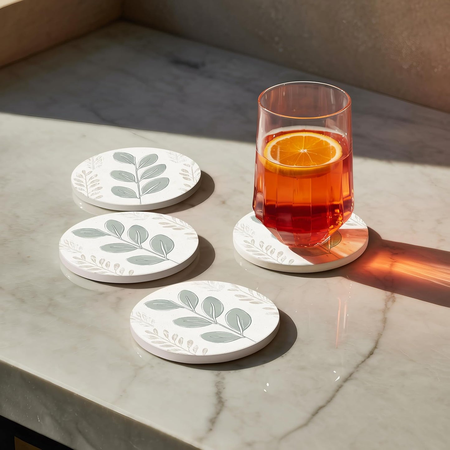 VEYRO Coasters Set of 6 for Drinks – Absorbent Ceramic Stone Drink Coasters with Cork Backing for Coffee Table & Desk, Modern Boho Look Cup Coaster Set, Housewarming Gift for New Home