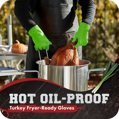 KITCHEN PERFECTION XL Silicone Smoker Oven Gloves-Extreme Heat Resistant BBQ Gloves-Handle Hot Food Right on Your Grill Fryer&Pit|Waterproof Grilling Cooking Baking Mitts|Superior Value Set+3 Bonuses