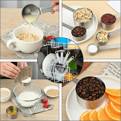 Measuring Cups, Measuring Cups and Spoons Set, Stainless Steel 6 Measuring Spoons Set and 5 Measuring Cup for Kitchen & Baking, Metric & US Mini Metal Teaspoon Measuring Tools Equivalents
