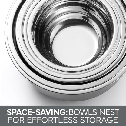COOK WITH COLOR Stainless Steel Mixing Bowls Set with Lids - Nesting Bowls with Non-Slip Bottom, Grey, 12 Pieces