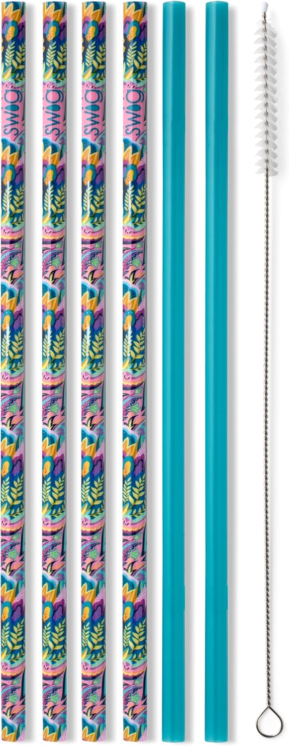 Swig Life Reusable Straws Bazaar + Teal Tall Straw Set & Cleaning Brush, Each Straw is 10.25 inch Long (Fits Swig Life 20oz Tumblers, 22oz, and 32oz Tumblers)