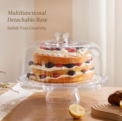 HBlife Cake Stand with Acrylic Dome Cover (12.2"), Multifunctional Serving Cookie Platter Punch Bowl and Cake Plate for Dessert Table Display for Parties (6 Uses)