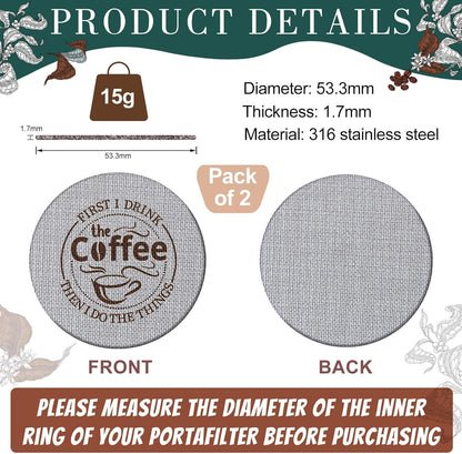 Yaomiao 2 Pieces 53.3mm Espresso Puck Screen, 1.7mm Thickness 150 Micrometre Reusable Barista Espresso Screen Stainless Steel Coffee Filter Mesh Plate for Bottomless Portafilter Filter Basket