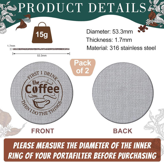 Yaomiao 2 Pieces 53.3mm Espresso Puck Screen, 1.7mm Thickness 150 Micrometre Reusable Barista Espresso Screen Stainless Steel Coffee Filter Mesh Plate for Bottomless Portafilter Filter Basket
