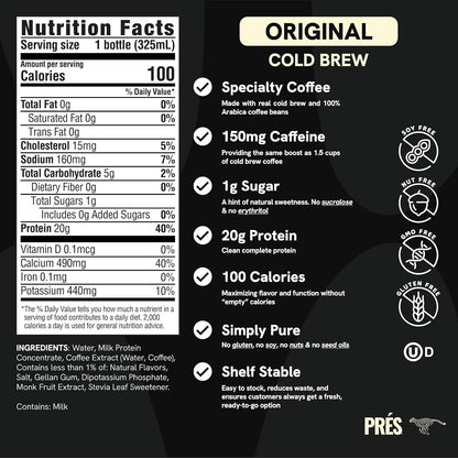Protein Coffee - 100% Arabica Beans Real Cold Brew - 20g Ready To Drink Protein - 1g Sugar - 100 Calories - No Added Sugar, 99% Lactose Free Keto Friendly Proffee - 11 FL OZ - 12pk Original