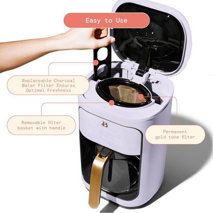 Beautiful Coffee Maker, 14-Cup, Touch-Activated Display, Programmable, Automatic Shut-Off, 1200W, Keep Warm, 24h Timer (Lavender)