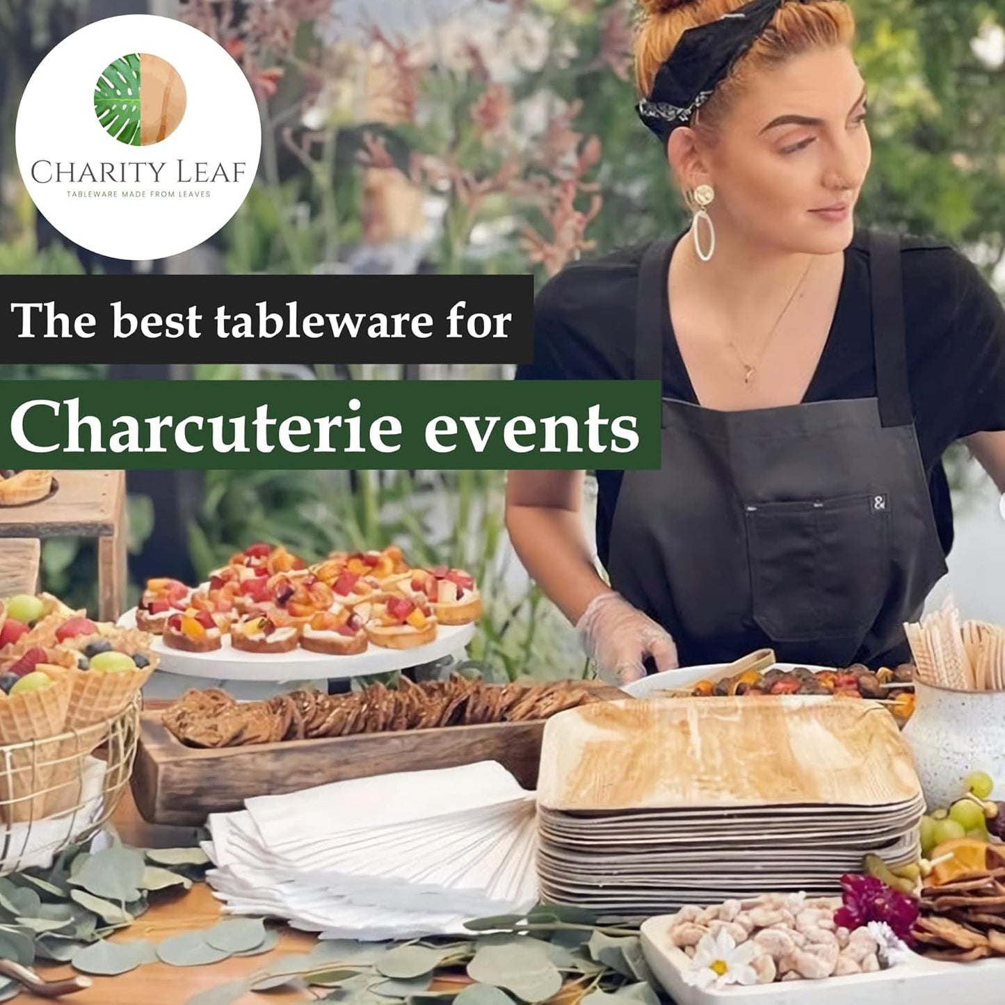 Charity Leaf 10-Pack 22"x12" Palm Leaf Trays | Eco-Friendly, Compostable Platters for Weddings, Charcuterie Boards & Events