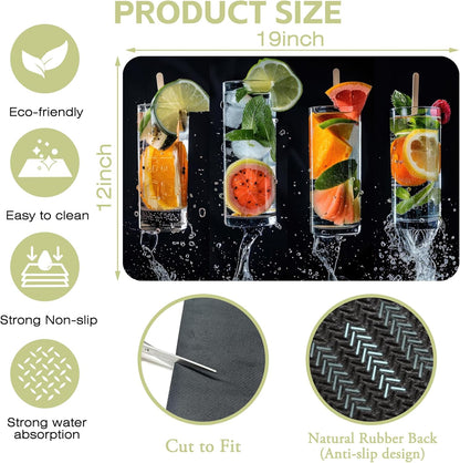 Dish Drying Mat Glasses Filled with Various Fruits Kitchen Mat 12"x19" Bsorbent Coffee Maker Mat for Dishes,Utensils Coffee Maker Pots and Pans Easy Clean Dish Slip Resistant Pad
