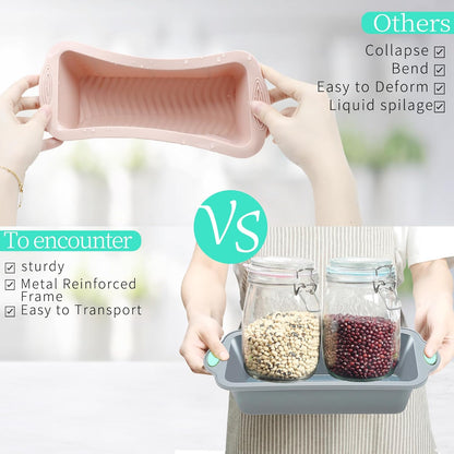 To encounter 9 Inch Silicone Bread and Loaf Pan, 2 Pack Food Grade Nonstick Silicone Molds for Baking Banana Bread, Meat Loaf, Pound Cake, with Metal Reinforced Frame More Strength