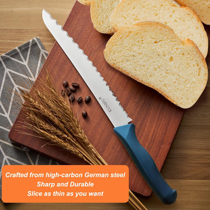 KUNIFU Bread Knife, 9.0 Inch Serrated Knife For Homemade Bread, Bread Slicer For Sourdough Cake Bagels