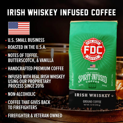 Fire Department Coffee - Gives Back to Firefighters - Irish Whiskey Infused Coffee Beans - Medium Roast - Non-Alcoholic - Roasted in the USA - Veteran Owned (12 oz, Pack of 2)