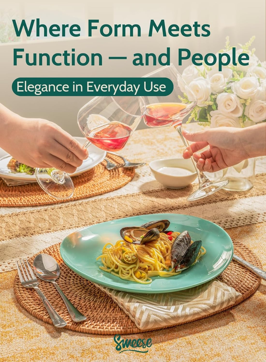 Sweese Porcelain Dinner Plates - 11 Inch Dinner Plates Set of 6 - Dishwasher, Microwave, Oven Safe - Azure Dreamscape Color