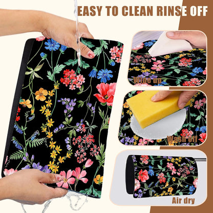 Beautiful Flowers Dish Drying Mat for Kitchen Counter Coffee Mat Hide Stain Absorbent Rubber Backed Drying Rack Pad Espresso Machine Coffee Bar Accessories 15.7 x 23.6 Inch