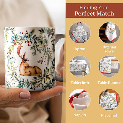 Maison d' Hermine Coffee Mug with Handles Fine Bone China Mugs Pack of Two Tea Cups for Hot Beverages Cappuccino Latte Home Restaurant Office Perfect for Gift (Holly Time, 15 Ounce)