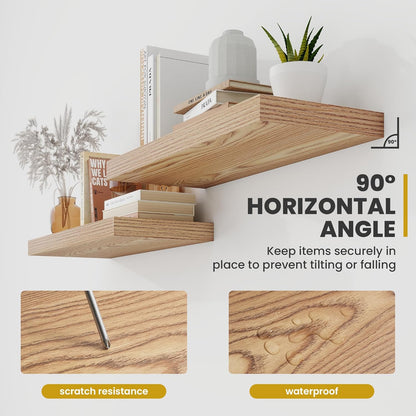 55 Inch Floating Shelves, 9.3" Deep Floating Shelf Wall Mounted, 56" Wall Shelves, Rustic Deep Bookshelf, Large Display Shelves & Storage Shelves for Bedroom, Living Room, Light Brown, Set of 1