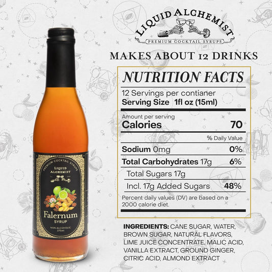 Liquid Alchemist Falernum Syrup for Cocktails - Real Ingredients Make our Falernum Cocktail Syrup a Great Mixer for any Tiki Drink - Our Drink Mixer is Non-GMO Gluten Free & Vegan (12.7 oz)
