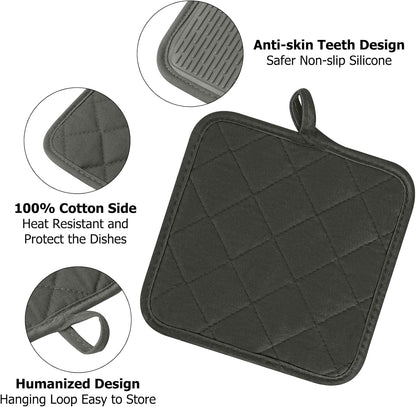 Kitchen Set Pack Of 5, Oven Mitts Pot Holders Pad And Towel Set, Heat Resistant Silicone Kitchen Mini Oven Mittens for 500 Degrees, Mini Oven Gloves and Hot Pads for Baking Grilling Barbecue Microwave