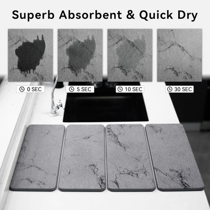 Large Stone Dish Drying Mat, Foldable Stone Drying Mat, 24" x 16" Diatomaceous Earth Drying Mat for Kitchen Counter, Super Absorbent Fast Dry Mat, Drying Board Diatomaceous for Kitchen, Marble Gray
