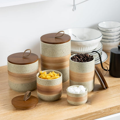 Large Storage Containers with Lids, Ceramic Coffee Container Kitchen Food Storage Jars for Spice Sugar Tea Bag, Stackable Decorative Jars for Counter, 61 fl.oz
