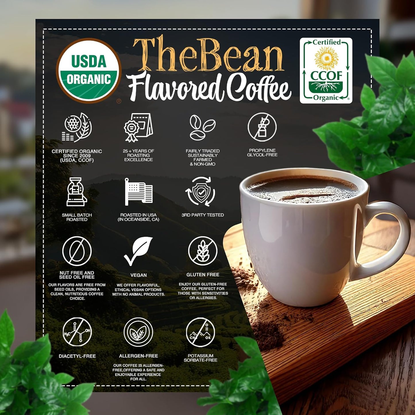 The Bean Organic Coffee Company Water Processed DECAF Caramel, Medium Roast, Whole Bean Coffee, 5-Pound Bag