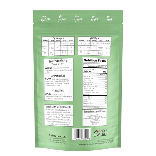 Belly Pancake Mix & Waffle Mix with Collagen Protein | High-Protein | Pancakes & Waffles | Grain-Free Dairy-Free Nut-Free | Healthy Snacks For Adults & Kids | Women-Owned Business | 9.4 oz | 3 Pack
