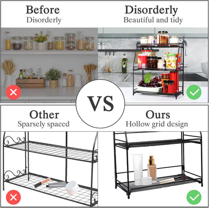 Uten Standing Spice Rack 3 Tier Metal Foldable and Durable Kitchen Rack for Countertop Kitchen Bathroom, Shelf Organizer, Standing Stainless Steel Tiered Shelf
