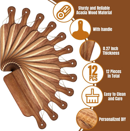 Patelai 12 Packs Wooden Cutting Board Set with Handles Large Kitchen Serving Plain Chopping Board Bulk Gifts for Mom for Vegetables Meat Pizza Cheese Fruit Bread(Acacia Wood,16 x 5 Inch)