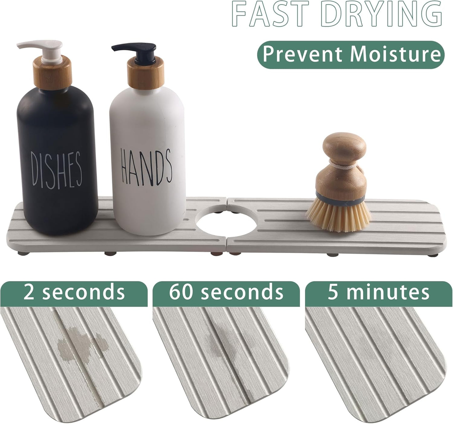 ZumenDa 17inch x 4inch Kitchen Sink Faucet Mat, Water Absorbing Stone Faucet Splash Guard for Bathroom Counter, Quick Drying Diatomite Tray for Kitchen Sink, Light Gray