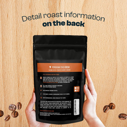 Peruvian Organic Cold Brew Coffee, Single Origin & Gourmet Beans, Tasting Notes Of Caramel With A Touch of Cherry & Orange, Medium Roast Coarse Ground Beans, 1 lb Coffee Bag