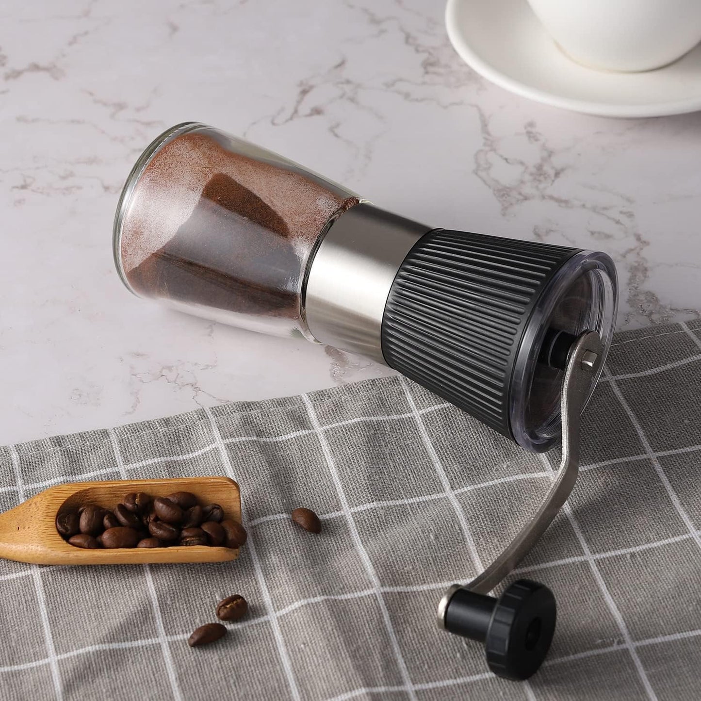 Manual Coffee Grinder, Hand Grinder Coffee Mill with Adjustable Conical Ceramic Burr for Aeropress, Espresso, Filter, French Press, Coffee Beans Grinder - Capacity 160ml (Black)