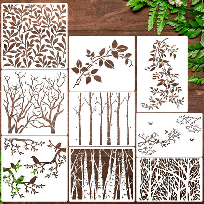 Tree Stencils for Painting on Wood Leaf Vine Stencil Large Bird Branch Stencils for Crafts Reusable for Wall Furniture Canvas Decor