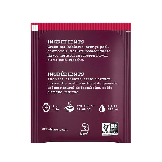 Stash Tea Pomegranate Raspberry & Matcha Green Tea - Caffeinated, Non-GMO Project Verified Premium Tea with No Artificial Ingredients, 18 Count (Pack of 6) - 108 Bags Total