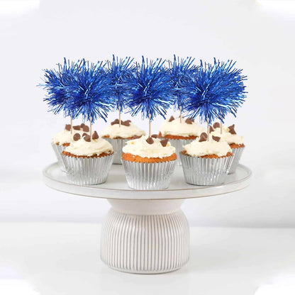 40 PCS Foil Firework Cupcake Toppers Sparkle Tinsel Cupcakae Picks Sparkler Fireworks Party Decorations Cocktail Fruit Toothpick for Birthday Wedding Graduation Party Decorations Supplies Dark Blue