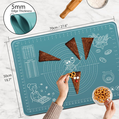 Silicone Pastry Mat 28" x 20" Extra Thick Non Stick Baking Mat with Measurements and Edge Heightening, Food Grade Silicone Rolling Mat for Pastry, Bread, Cookies, Pizza, Fondant, Pasta