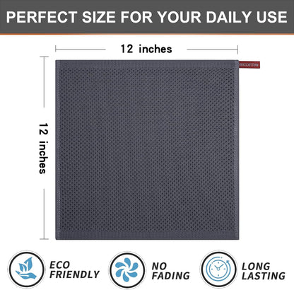 Kitinjoy 100% Cotton Kitchen Dish Cloths, 12 Pack Waffle Weave Ultra Soft Absorbent Dish Towels for Drying Dishes Quick Drying Kitchen Towels Dish Rags, 12 X 12Inch, Dark Grey