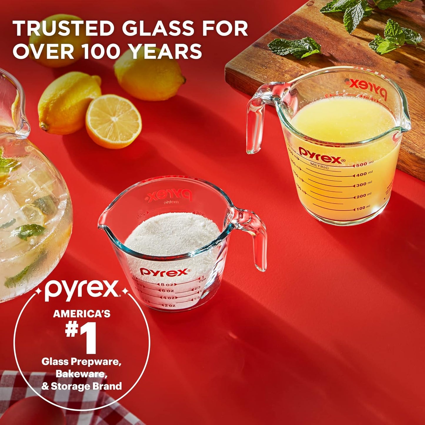Pyrex Essentials (2-Pack) Glass Measuring Cups Set, (1 & 2 Cup) Measuring Cups For Prepping, Baking and Cooking, Preheated Oven, Dishwasher, Freezer, and Microwave Safe