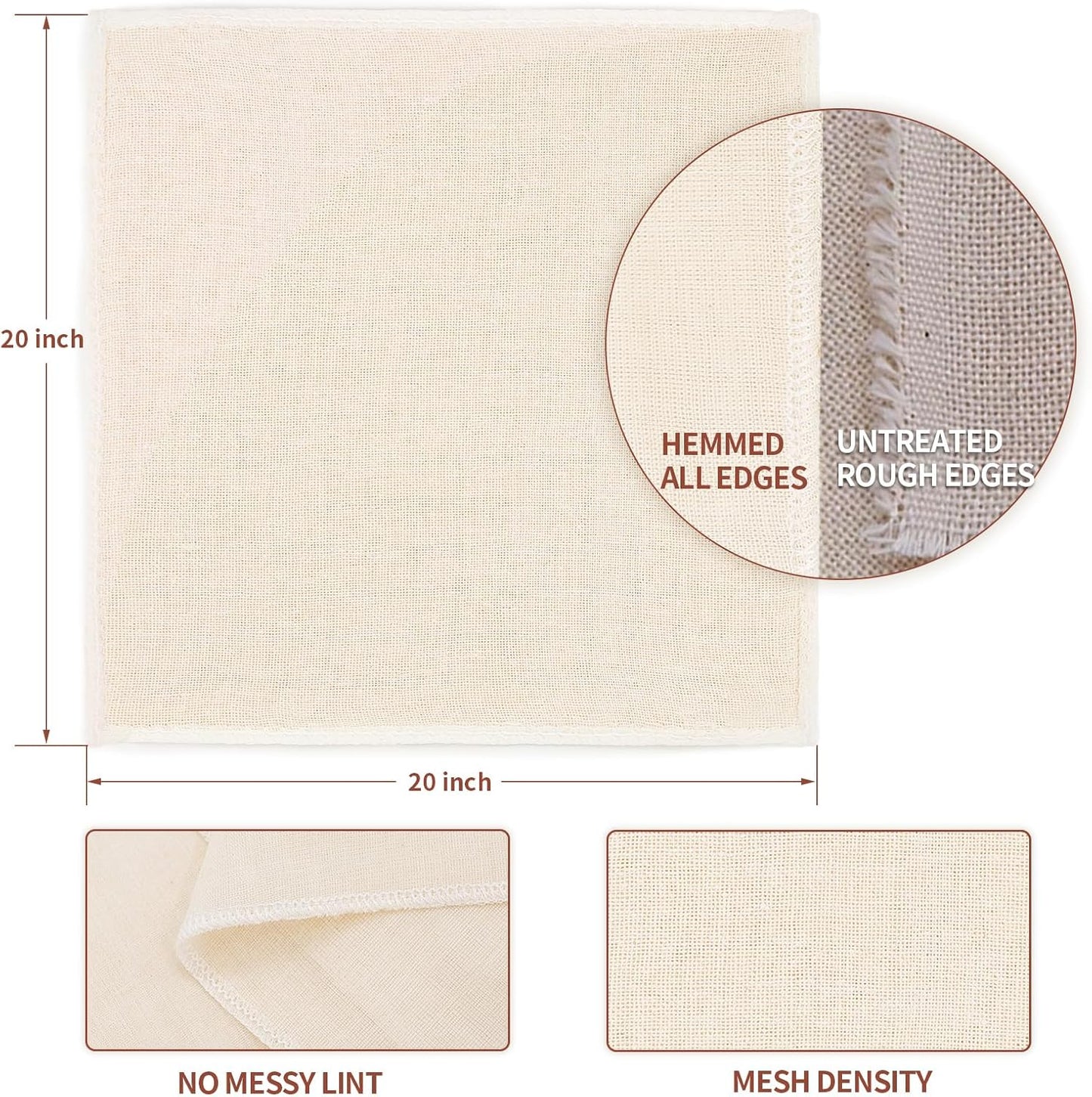 20Pcs Reusable Cheesecloth for Straining 20x20 Inch,100 Grade Cheese Cloths Hemmed Edges, 100% Unbleached Cotton Cheese Cloth,Ultra-Dense Cloth Strainer for Yogurt/Nut Milk/Baking Making 56x42 Weave