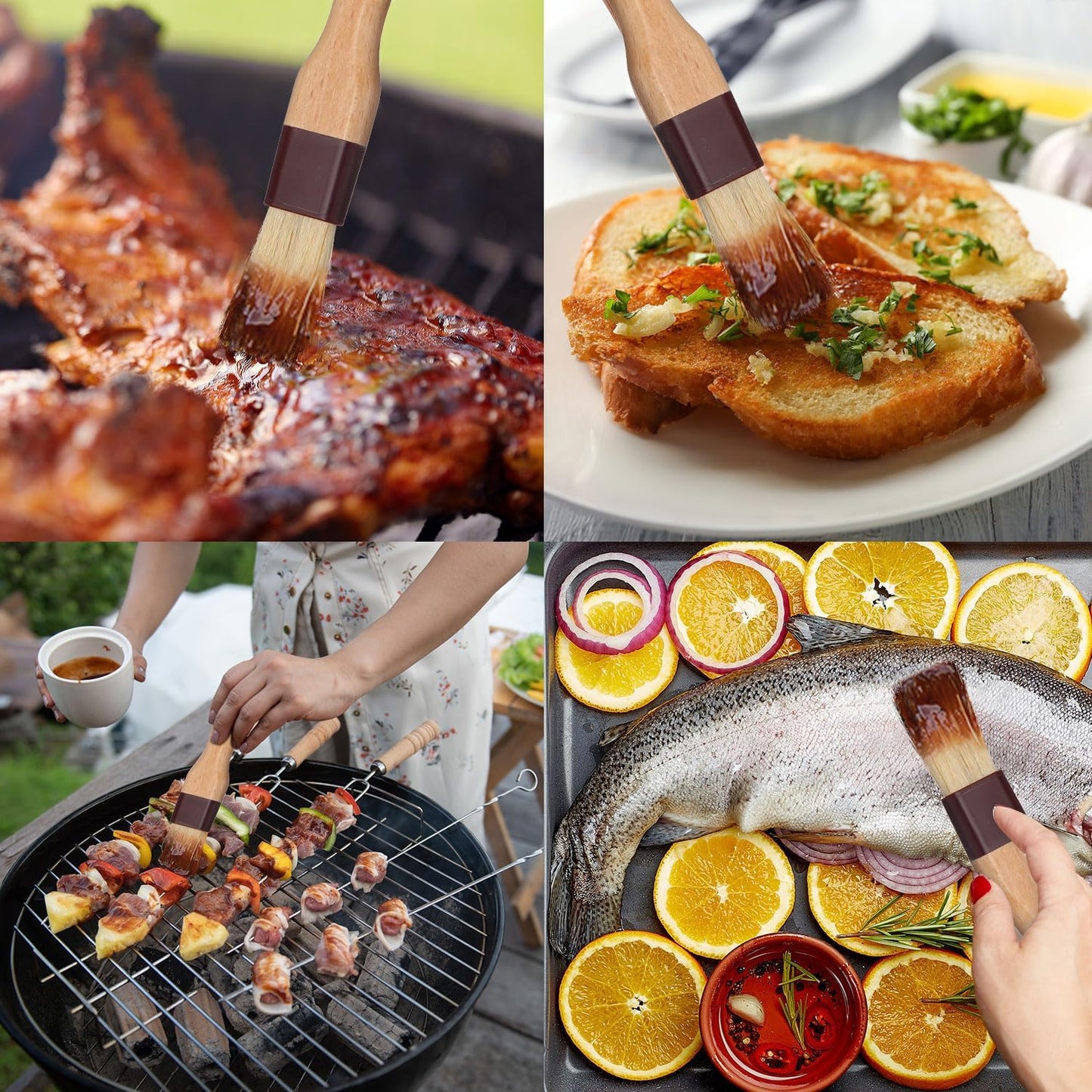 Boao 4 Pieces Natural Bristle Pastry Brush Beech Wooden Handle Basting and BBQ Brushes for Cooking, Butter, Oil, Egg, Marinade, Grilling, Baking, Kitchen Food(1 Inch, 1 1/2 Inch)