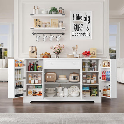 HITHOS 54" Buffet Cabinet with Storage, Modern Kitchen Buffet Sideboard with Drawer, Wood Coffee Bar Station with Adjustable Shelves, Kitchen Storage Cabinet for Living Room, White