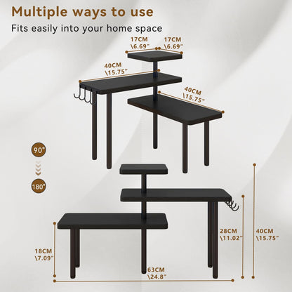 IBUYKE Countertop Organizer,3-Tier Spice Racks,Kitchen Counter Corner Shelf,4 Side Hooks,Adjustable Countertop Shelf for Kitchen, Bathroom, Coffee Bar, Cabinet, Desk,Black,TLJ023B