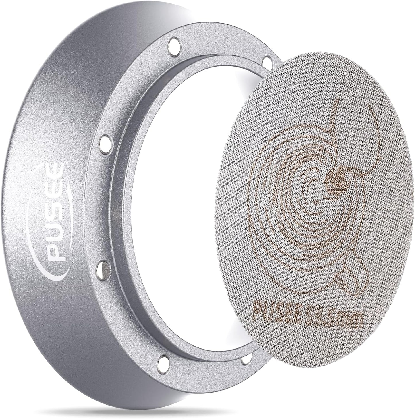 PUSEE Espresso Dosing Funnel & Puck Screen, Magnetic Coffee Dosing Ring Aluminum Metal, Reusable 1.7mm Thickness 150m Espresso Puck Screen 316 Stainless Steel Fits 51mm Portafilter
