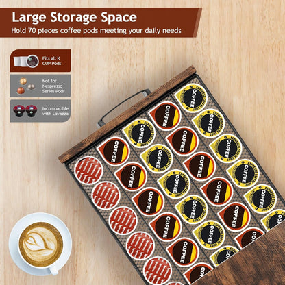 K Cup Holder Drawer - Coffee Pod Organizer for Counter, Sturdy k cups Storage Drawer with Mug Rack, Coffee Maker Stand, 70 Capacity Pods, Home Kitchen Counter Organizer, Rustic Brown